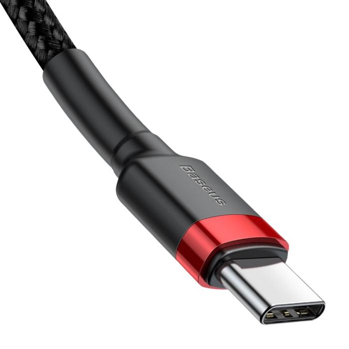 Bild 5, BASEUS BASEUS 60W 2m Type-C PD Flätad Nylon Kabel - Svart/Röd - Teknikhallen.se