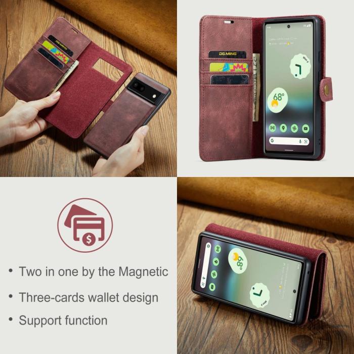 Bild 6, DG.MING DG.MING Google Pixel 6A 2in1 Magnet Fodral / Skal Röd - Teknikhallen.se