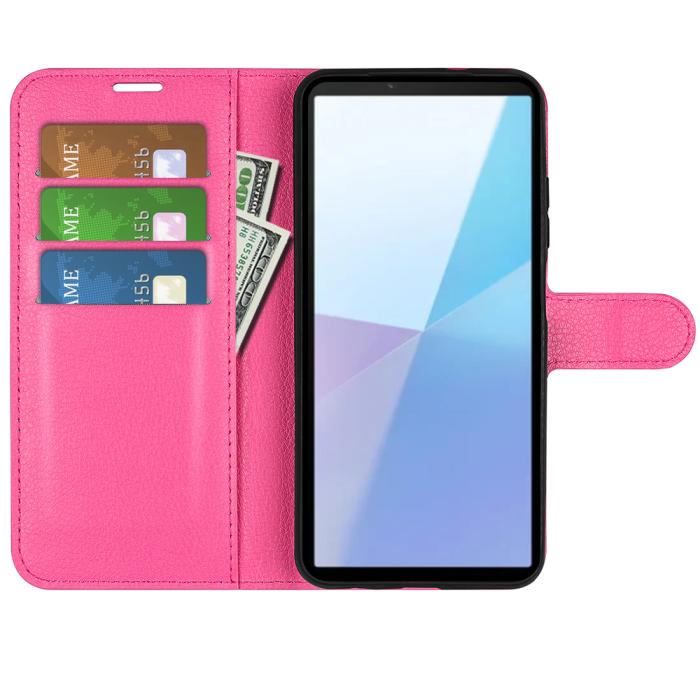 Bild 5,  Sony Xperia 10 VII Fodral Litchi Läder Rosa - Teknikhallen.se