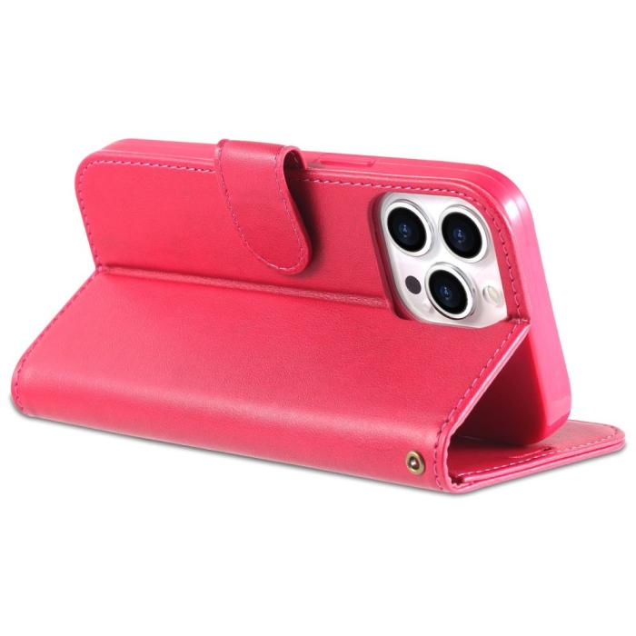 Bild 4, AZNS AZNS iPhone 15 Fodral Läder Rosa/Röd - Teknikhallen.se