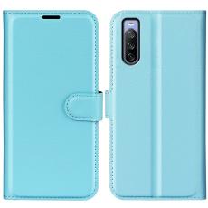  Sony Xperia 10 IV Fodral Litchi L&auml;der Ljus Bl&aring; - Teknikhallen.se