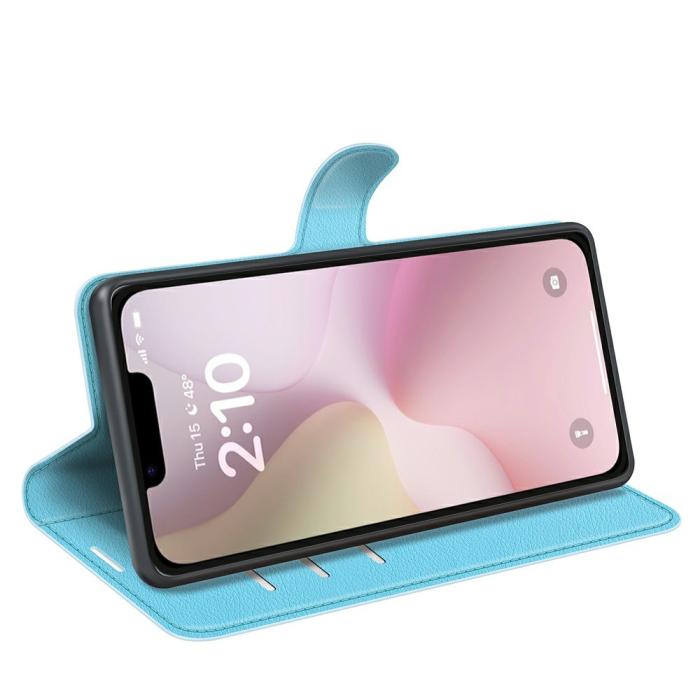 Bild 3,  iPhone 17e / 16e Fodral Litchi Läder Blå - Teknikhallen.se