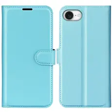  iPhone 17e / 16e Fodral Litchi L&auml;der Bl&aring; - Teknikhallen.se