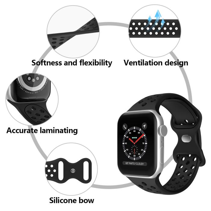 Bild 5, ColorPop Sportarmband Dual-Color Apple Watch 42/41/40/38 mm (M/L) Svart - Teknikhallen.se