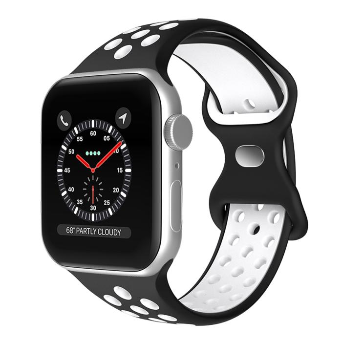 Bild 2, ColorPop Sportarmband Dual-Color Apple Watch 42/41/40/38 mm (M/L) Svart/Vit - Teknikhallen.se