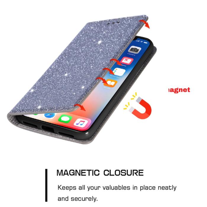 Bild 5,  iPhone 15 Fodral Flip Glitter Grå - Teknikhallen.se