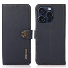KHAZNEH KHAZNEH iPhone 16 Pro Fodral &Auml;kta L&auml;der M&ouml;rk Bl&aring; - Teknikhallen.se