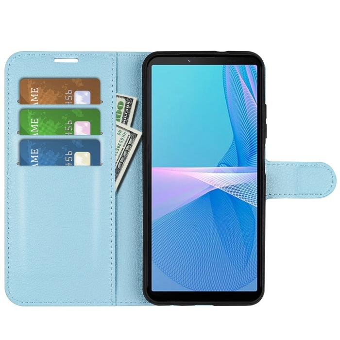 Bild 2,  Sony Xperia 10 IV Fodral Litchi Läder Ljus Blå - Teknikhallen.se