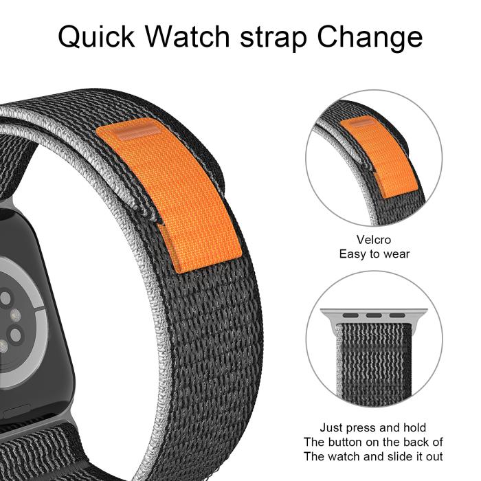 Bild 5, ColorPop Apple Watch 38/40/41/42 mm Armband Nylon Trail Loop Svart/Grå - Teknikhallen.se