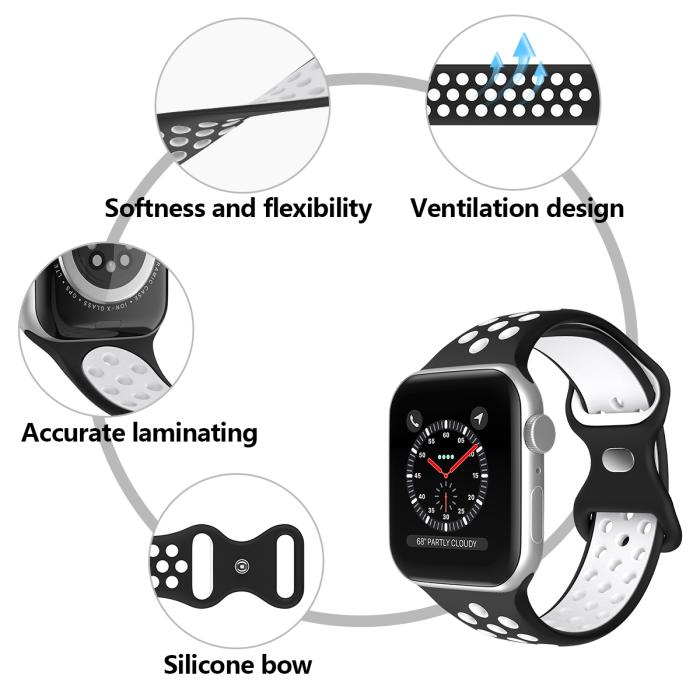 Bild 5, ColorPop Sportarmband Dual-Color Apple Watch 42/41/40/38 mm (M/L) Svart/Vit - Teknikhallen.se