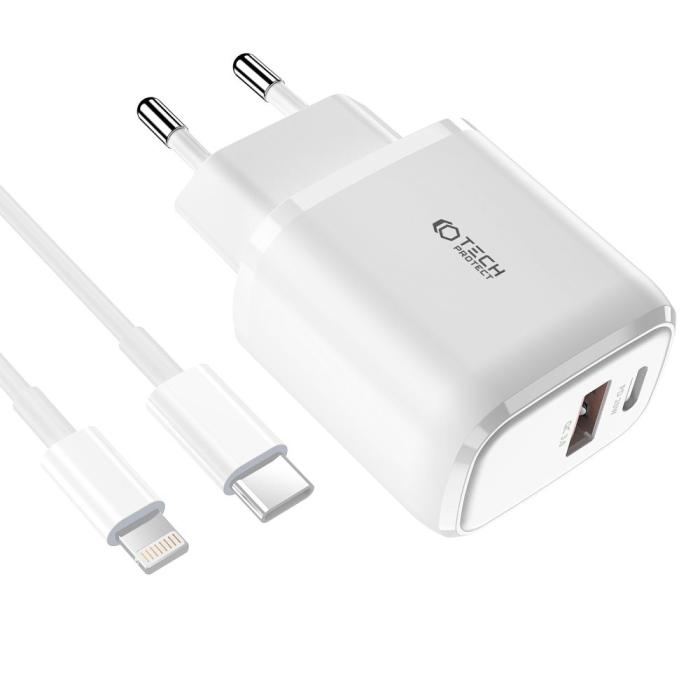 Bild 2, Tech-Protect Tech-Protect 20W Väggladdare PD Inkl. USB-C - Lightning Kabel Vit - Teknikhallen.se