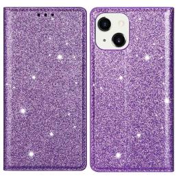  iPhone 15 Fodral Flip Glitter Lila - Teknikhallen.se