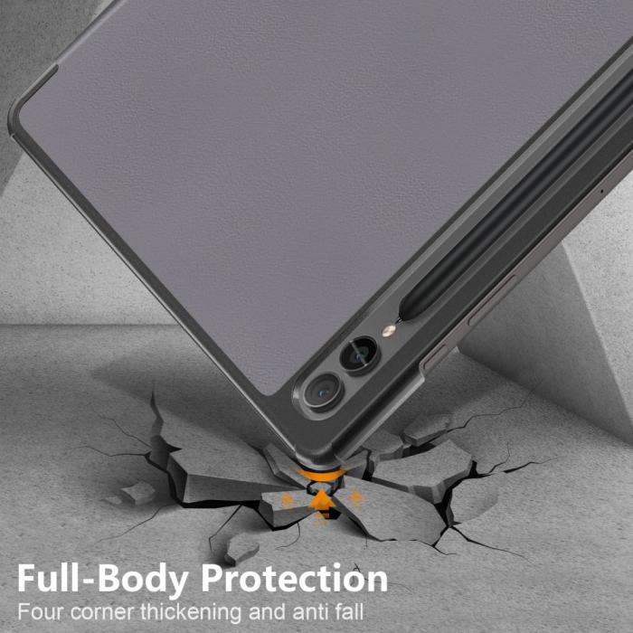 Bild 6,  Samsung Galaxy Tab S9 Plus Fodral Läder Grå - Teknikhallen.se