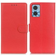  Motorola Moto E22i Fodral Litchi L&auml;der R&ouml;d - Teknikhallen.se