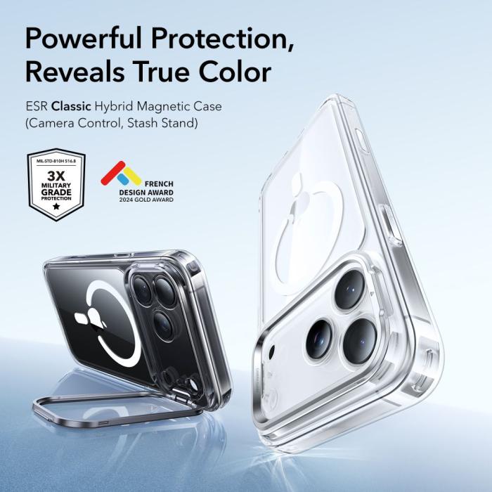 Bild 2, ESR ESR iPhone 17 Pro Skal MagSafe Classic Kickstand Transparent - Teknikhallen.se
