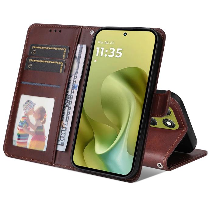 Bild 2,  Motorola Moto G86 Power / G86 5G Fodral Läder Brun - Teknikhallen.se