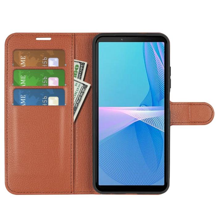 Bild 2,  Sony Xperia 10 IV Fodral Litchi Läder Brun - Teknikhallen.se