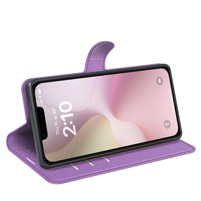 Bild 3,  iPhone 17e / 16e Fodral Litchi Läder Lila - Teknikhallen.se