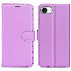  iPhone 17e / 16e Fodral Litchi L&auml;der Lila - Teknikhallen.se