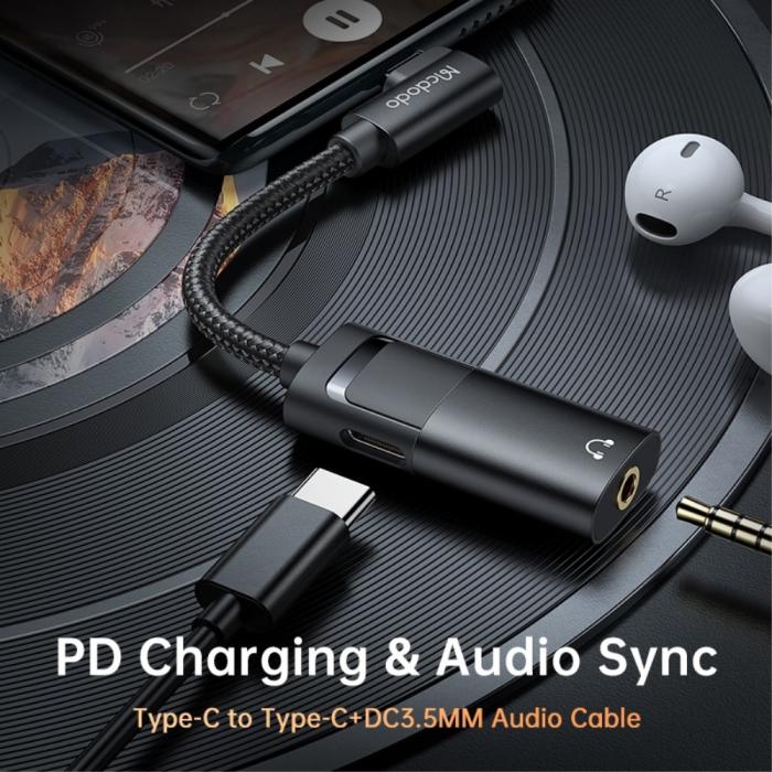 Bild 2, MCDODO Mcdodo DAC 60W PD USB-C - 3.5mm AUX Adapter Laddningsfunktion Svart - Teknikhallen.se
