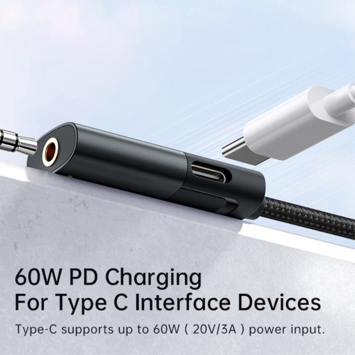 Bild 3, MCDODO Mcdodo DAC 60W PD USB-C - 3.5mm AUX Adapter Laddningsfunktion Svart - Teknikhallen.se