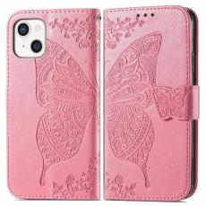  iPhone 13 Mini - Butterfly Tryckt L&auml;der Fodral - Rosa - Teknikhallen.se