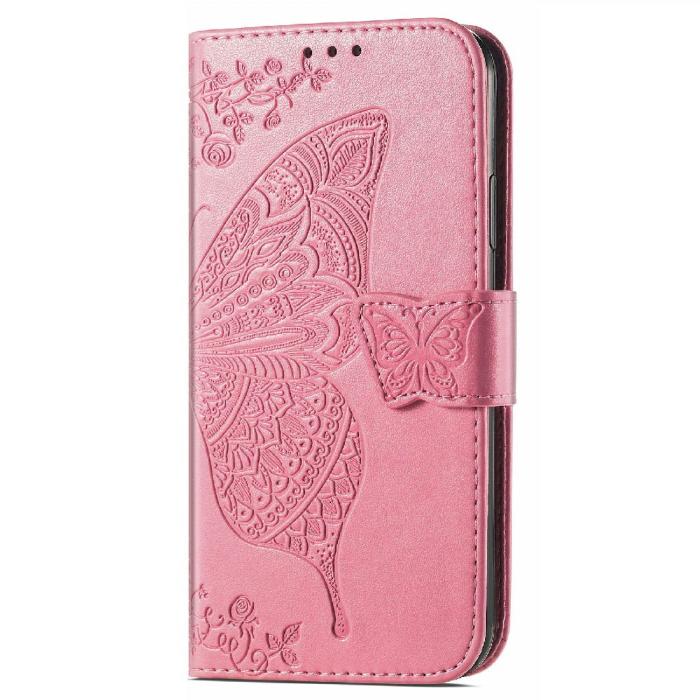 Bild 2,  iPhone 13 Mini - Butterfly Tryckt Läder Fodral - Rosa - Teknikhallen.se