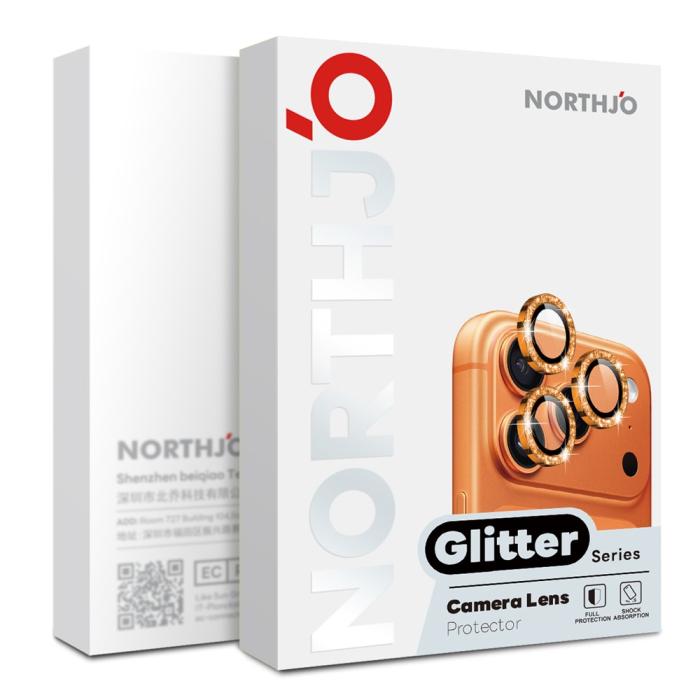 Bild 4, NORTHJO NORTHJO iPhone 17 Pro/17 Pro Max Linsskydd Glitter Orange - Teknikhallen.se