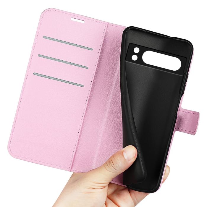 Bild 4,  Google Pixel 8 Pro Fodral Litchi Textur Ljus Rosa - Teknikhallen.se