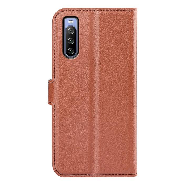 Bild 6,  Sony Xperia 10 IV Fodral Litchi Läder Brun - Teknikhallen.se