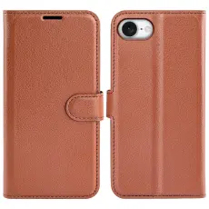  iPhone 17e / 16e Fodral Litchi L&auml;der Brun - Teknikhallen.se