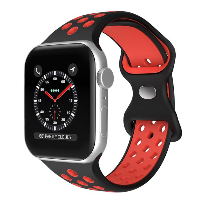 Bild 2, ColorPop Sportarmband Dual-Color Apple Watch 42/41/40/38 mm (M/L) Svart/Röd - Teknikhallen.se