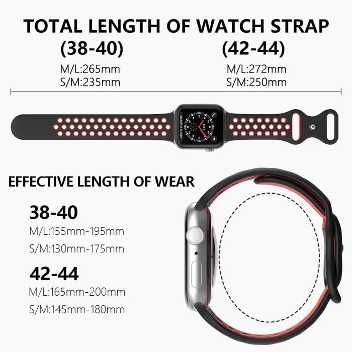 Bild 4, ColorPop Sportarmband Dual-Color Apple Watch 42/41/40/38 mm (M/L) Svart/Röd - Teknikhallen.se