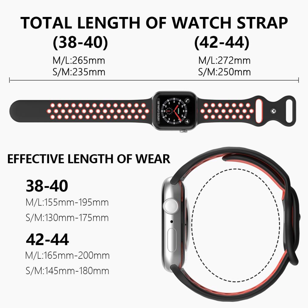 ColorPop Sportarmband Dual-Color Apple Watch 41/40/38 mm (M/L) Svart/Röd - Teknikhallen.se