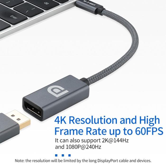Bild 3,  USB-C till DisplayPort DP Hona Adapter 4K 60Hz Grå - Teknikhallen.se