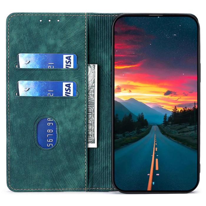 Bild 2,  Samsung Galaxy A15 4G/5G Fodral Retro RFID Läder Grön - Teknikhallen.se