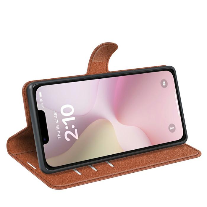 Bild 3,  iPhone 17e / 16e Fodral Litchi Läder Brun - Teknikhallen.se