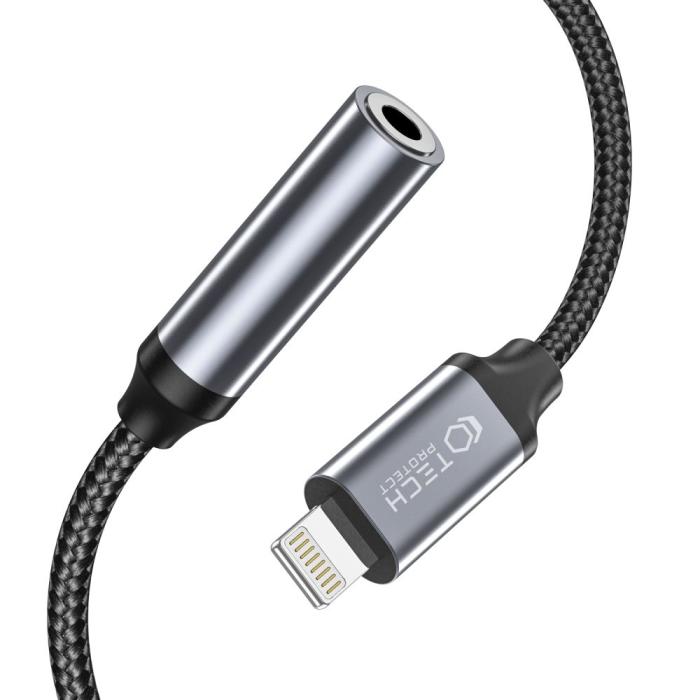 Bild 2, Tech-Protect Tech-Protect Ljudadapter Lightning - 3.5mm AUX Hona Nylon Svart - Teknikhallen.se