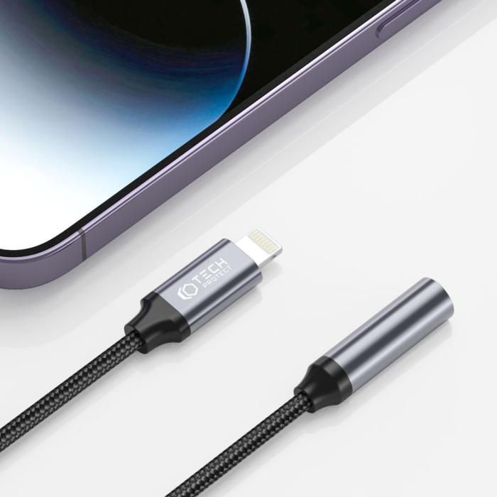 Bild 3, Tech-Protect Tech-Protect Ljudadapter Lightning - 3.5mm AUX Hona Nylon Svart - Teknikhallen.se