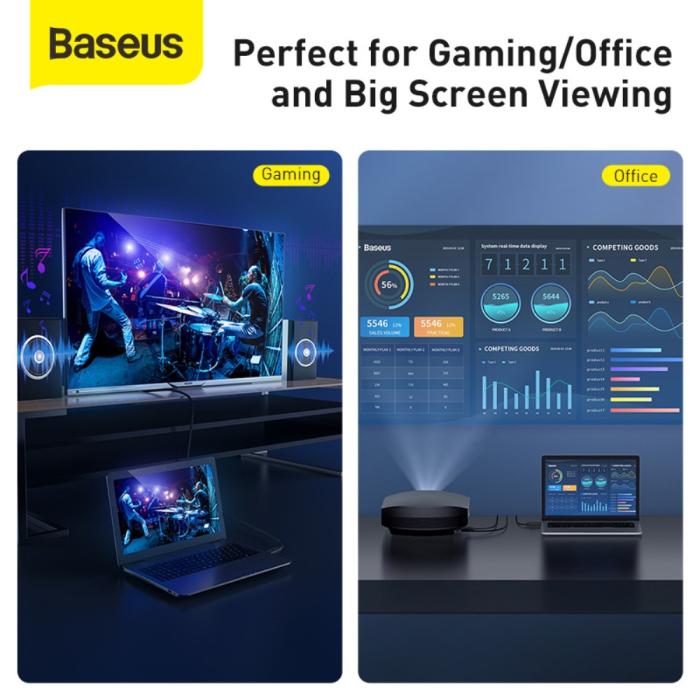 Bild 3, BASEUS Baseus 1m 4K 60Hz HD HDMI - HDMI Kabel Svart - Teknikhallen.se