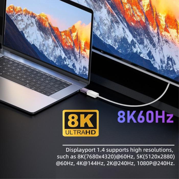 Bild 3,  Mini DisplayPort DP till DisplayPort Adapter 8K 60Hz Blå - Teknikhallen.se
