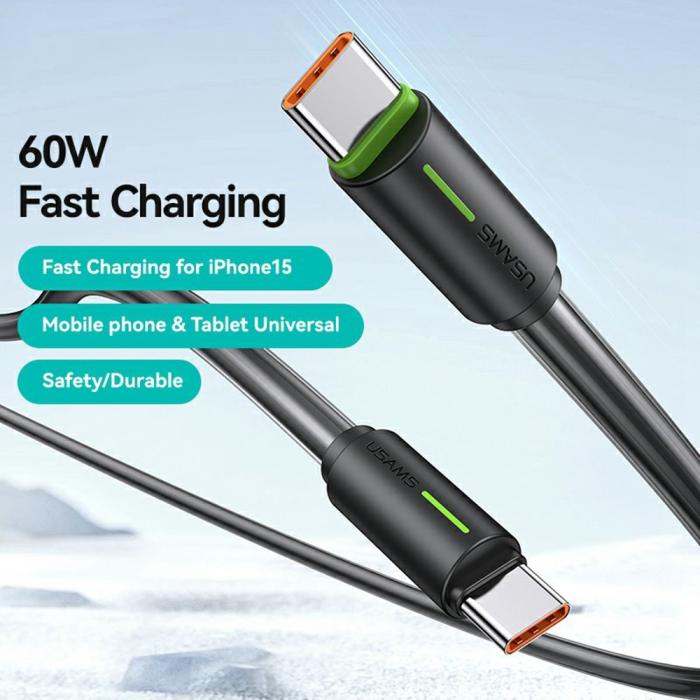 Bild 2, USAMS USAMS 1m 60W USB-C - USB-C Kabel Rosa - Teknikhallen.se