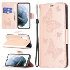 Samsung Galaxy S21 FE Fodral Butterfly L&auml;der Ros&eacute;guld - Teknikhallen.se