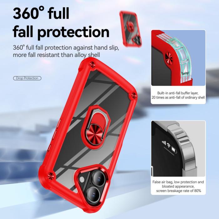 Bild 5,  iPhone 16 Plus Skal Shockproof Ring Hybrid Röd - Teknikhallen.se