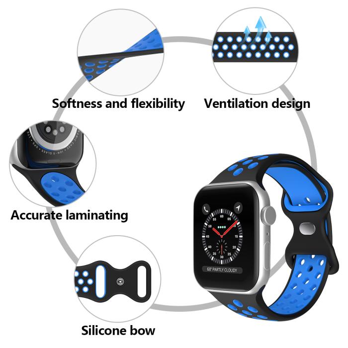 Bild 5, ColorPop Sportarmband Dual-Color Apple Watch 42/41/40/38 mm (M/L) Svart/Blå - Teknikhallen.se