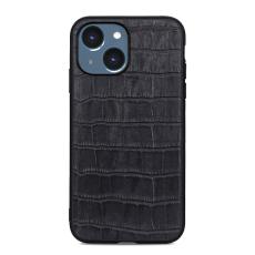  iPhone 14 Plus Skal &Auml;kta L&auml;der Krokodil Textur Svart - Teknikhallen.se