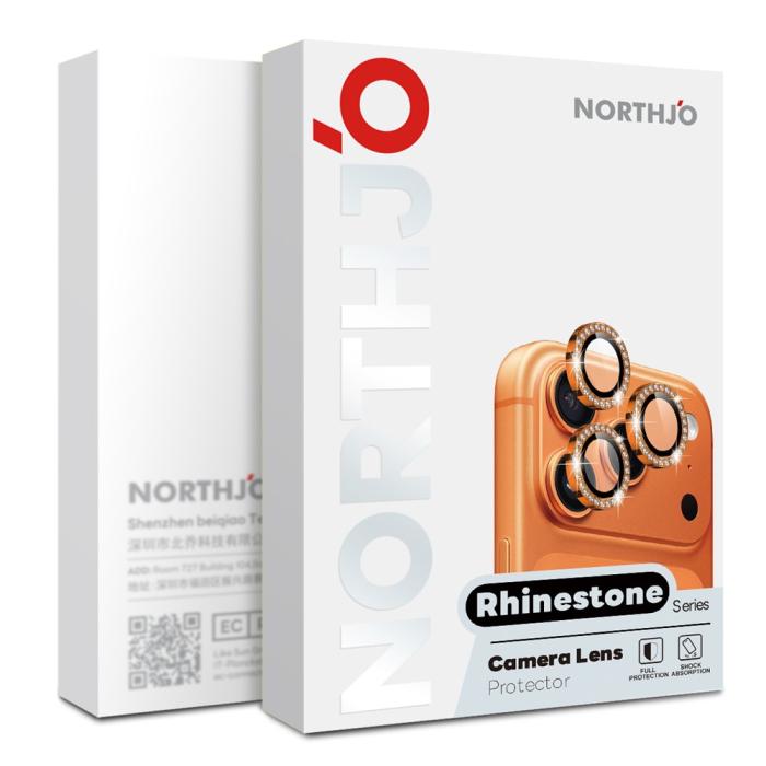 Bild 4, NORTHJO NORTHJO iPhone 17 Pro/17 Pro Max Linsskydd Strass Orange - Teknikhallen.se