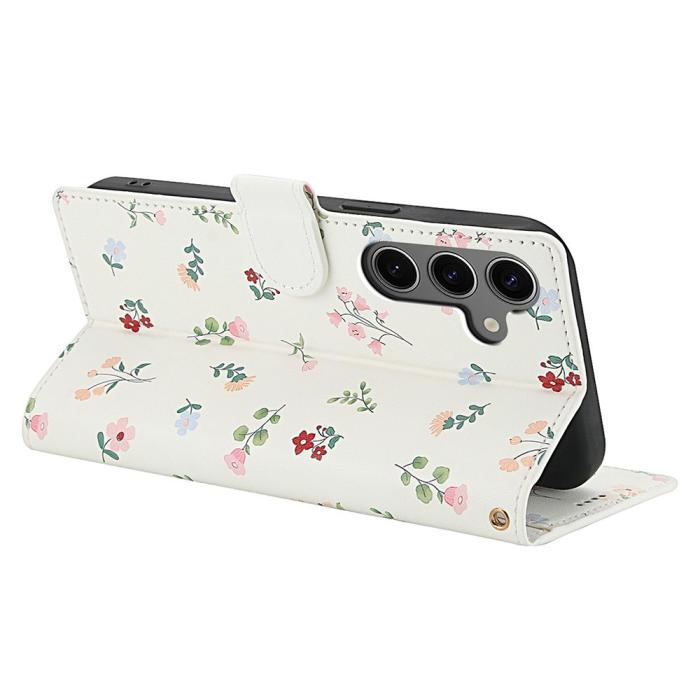 Bild 3,  Samsung Galaxy S26 Fodral Rhombus Läder Blommor Vit - Teknikhallen.se