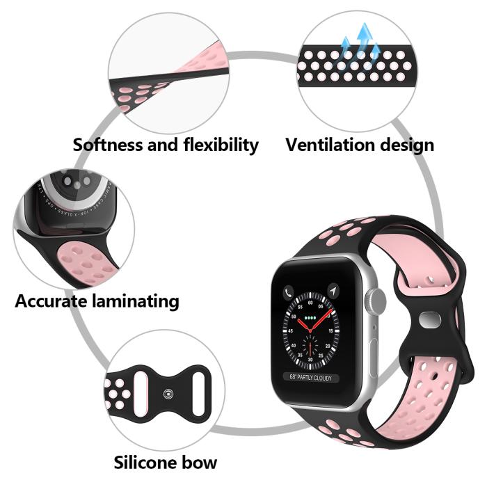 Bild 5, ColorPop Sportarmband Dual-Color Apple Watch 42/41/40/38 mm (M/L) Svart/Rosa - Teknikhallen.se