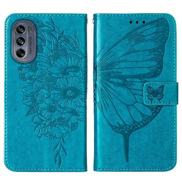 Bild 2,  Motorola Moto G62 5G Fodral Med Fjäril Tryck Blå - Teknikhallen.se